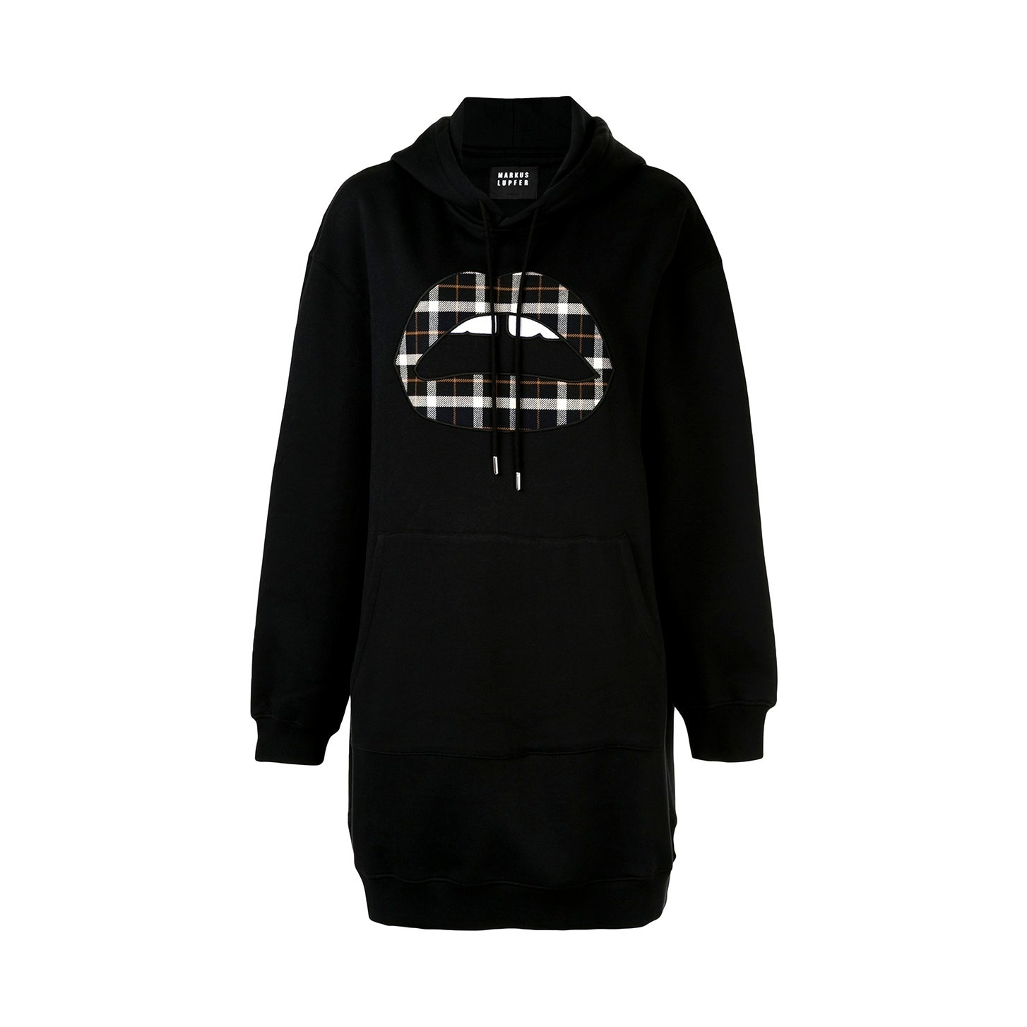 Markus Lupfer Lucie Plaid Lip Hoodie Dress Tunic Euro Black Oversized Size Xs
